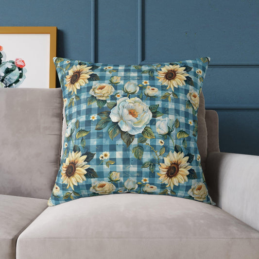 Blue Gingham Floral Cushion: A Quintessentially British Delight - Cottage Garden Decor