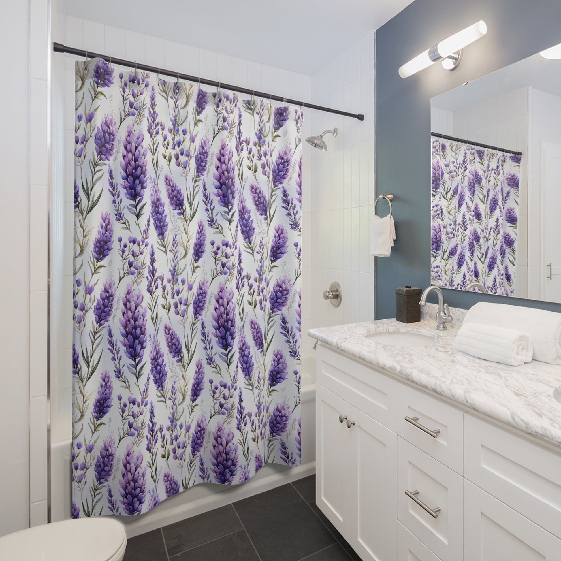 Lavender Print Shower Curtains - Cottage Garden Decor