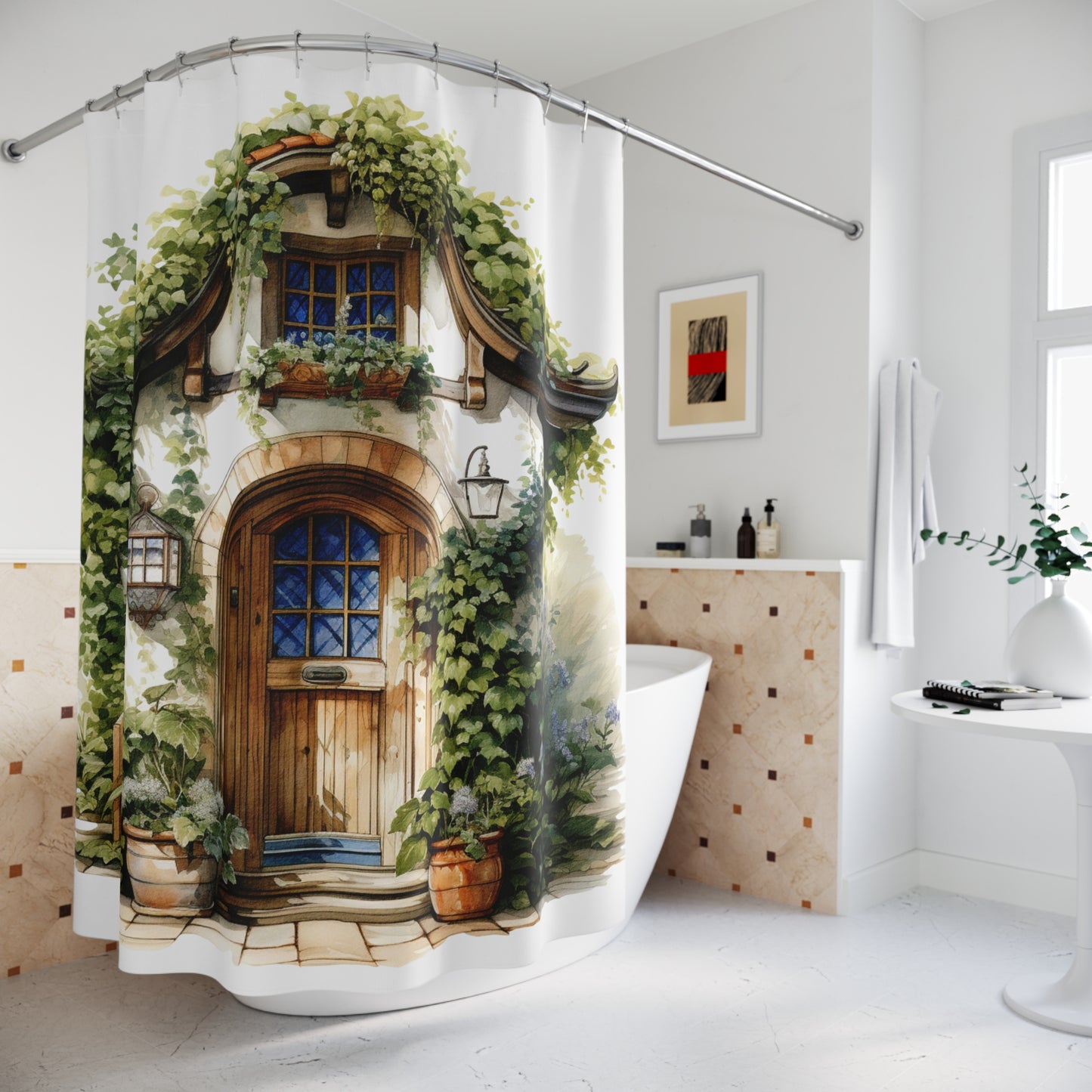 Dark Wood Cottage Door Shower Curtain | Outdoor area - Cottage Garden Decor