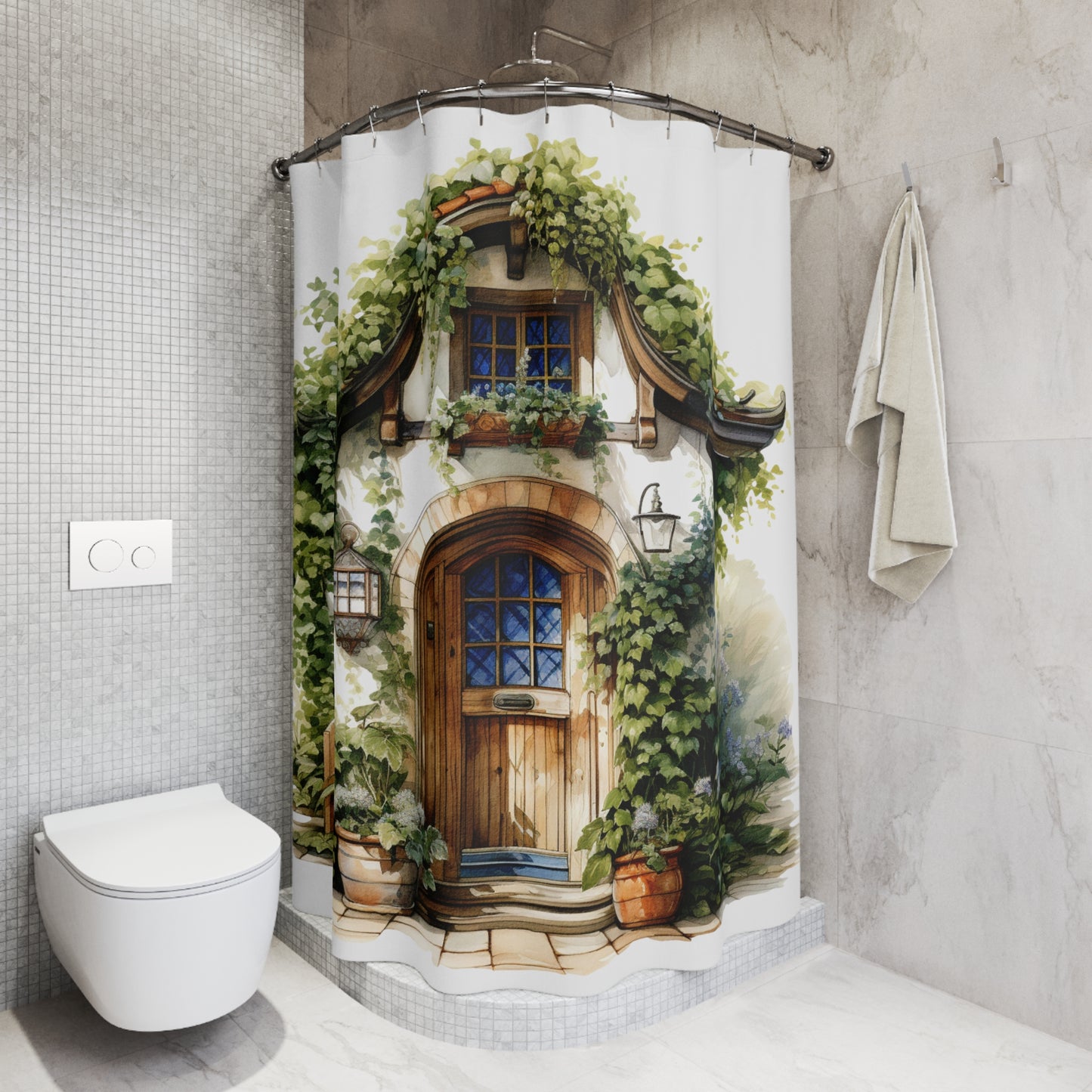 Dark Wood Cottage Door Shower Curtain | Outdoor area - Cottage Garden Decor