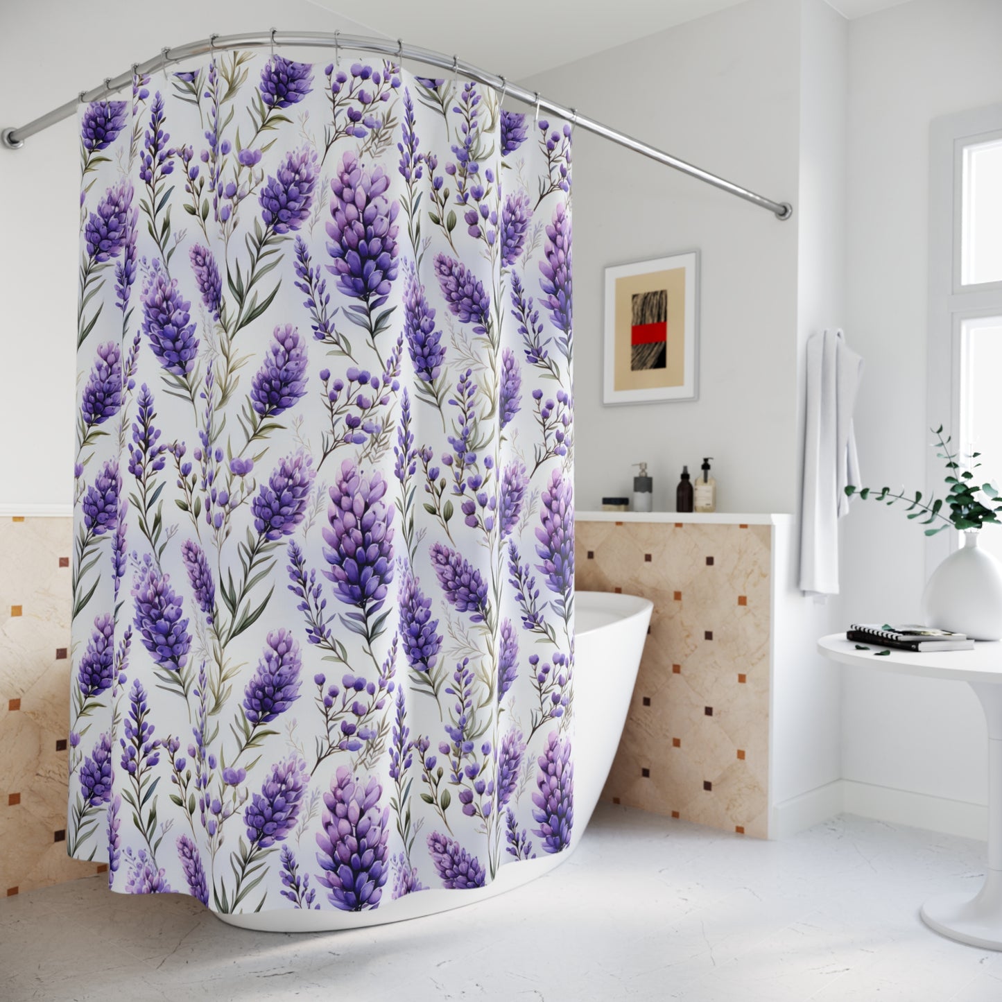 Lavender Print Shower Curtains - Cottage Garden Decor