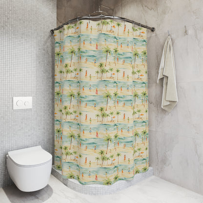 Vintage Beachside Scene Shower Curtain - Cottage Garden Decor