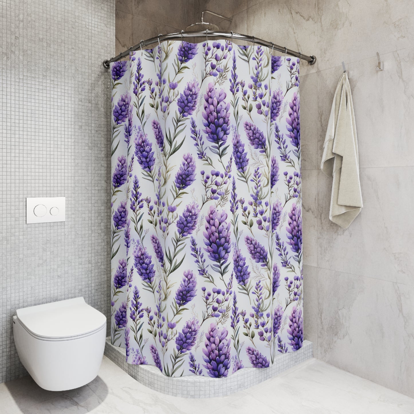 Lavender Print Shower Curtains - Cottage Garden Decor