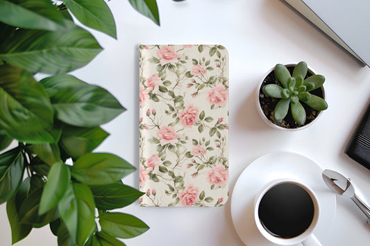 Vintage Floral Pink Roses Flip Phone Case - Cottage Garden Decor