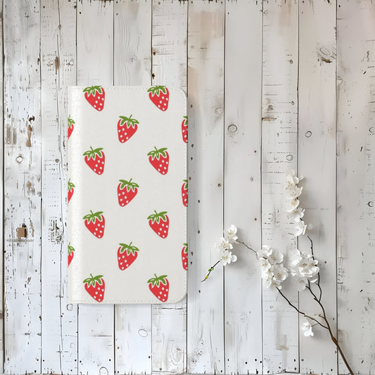 Sweet Strawberry phone flip case - Cottage Garden Decor