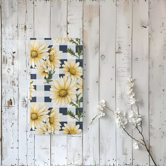 Whimsical Blue Gingham and Daisy Flip Phone Case - Cottage Garden Decor