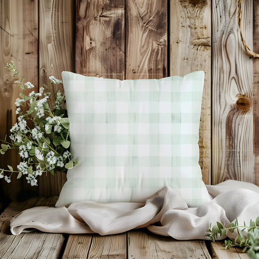 Elegant Pale Green Gingham Cushion
