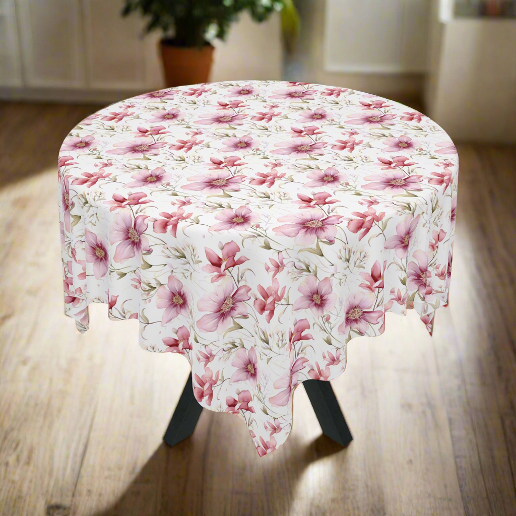 Dusty Pink Floral Tablecloth - Cottage Garden Decor