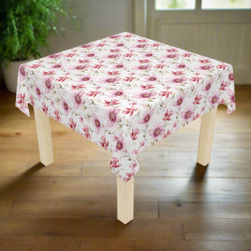 Dusty Pink Floral Tablecloth - Cottage Garden Decor